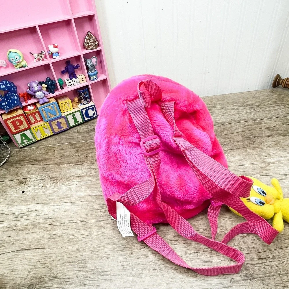 Looney Tunes Tweety Bird Pink Faux Fur Plush‎ Mini Backpack Jaclyn Inc Y2K Style